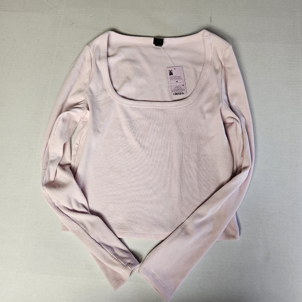 Wild Fable Medium Women's Pink Long Sleeve Square Neck‎ Top